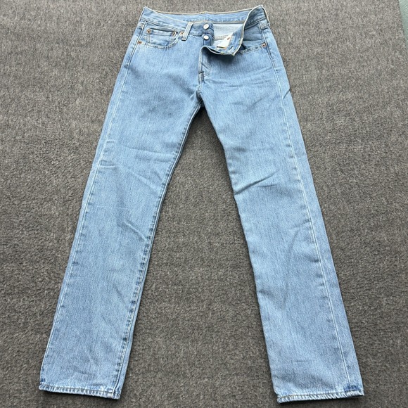 Levi's Denim - Levis 501 Jeans Mens 29x32 Blue Denim Straight Leg Light Wash Button Fly